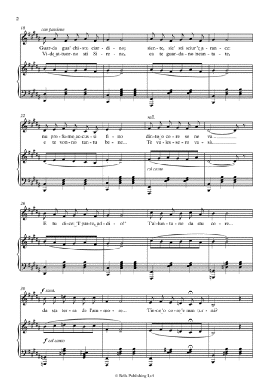 Torna a Surriento (B Major) Voice Solo scores gallery preview page 2
