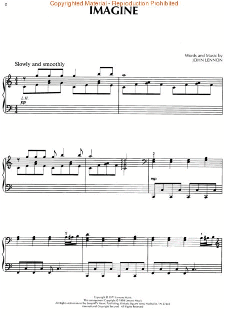 Imagine Piano Solo scores gallery preview page 2