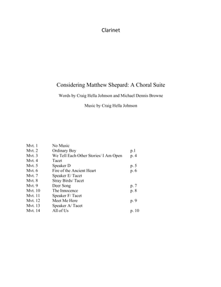 Book cover for Considering Matthew Shepard: A Choral Suite - Clarinet