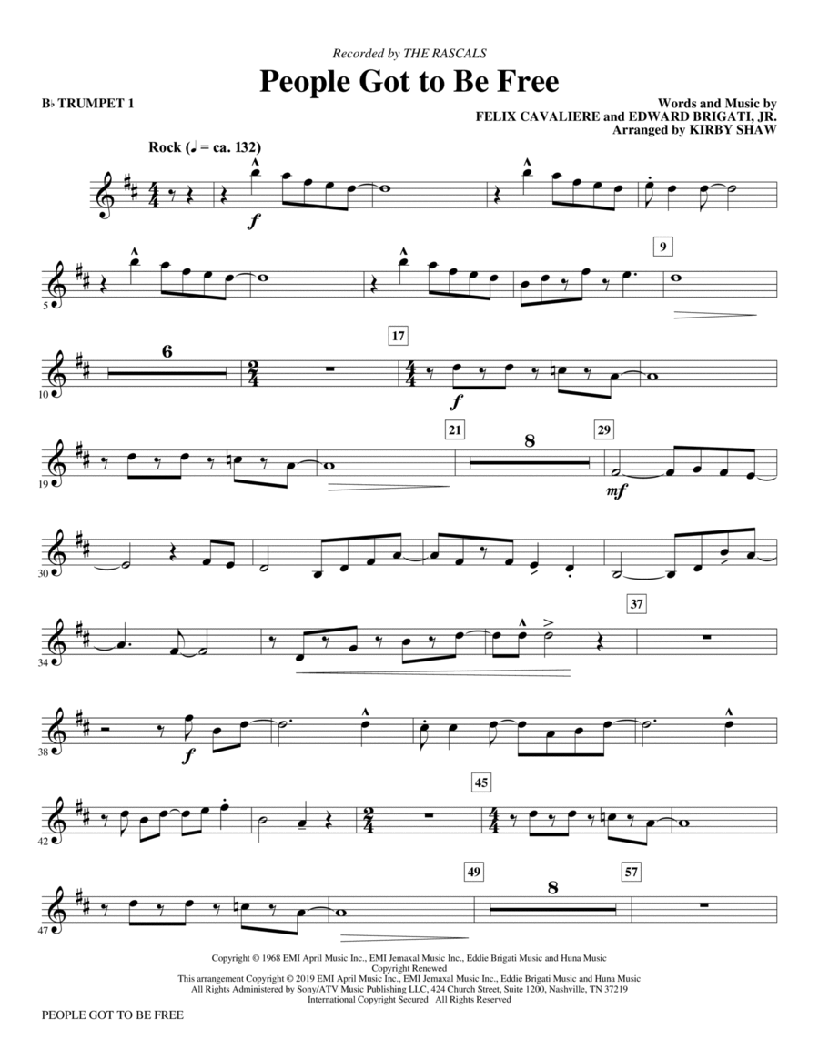 People Got to Be Free (arr. Kirby Shaw) - Bb Trumpet 1 Choir scores gallery preview page 1