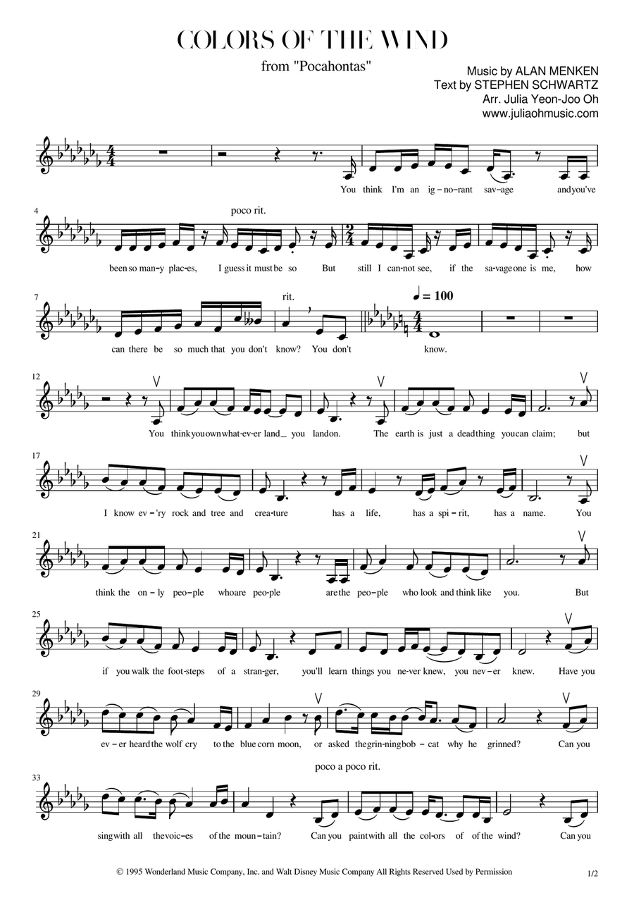Colors Of The Wind Colors Of The Wind Violin Solo scores gallery preview page 1