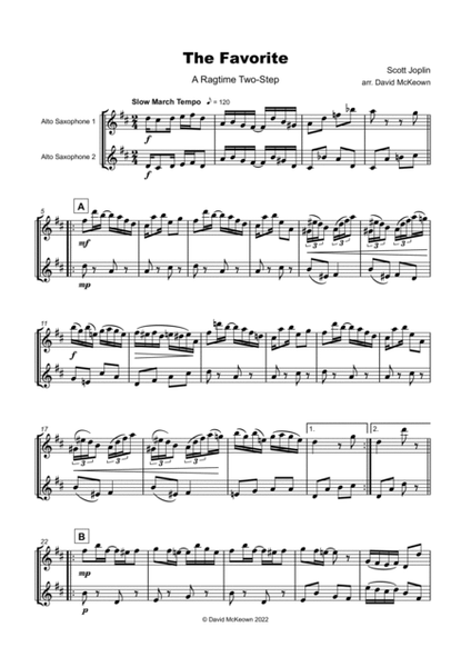 The Favorite, Two-Step Ragtime for Alto Saxophone Duet