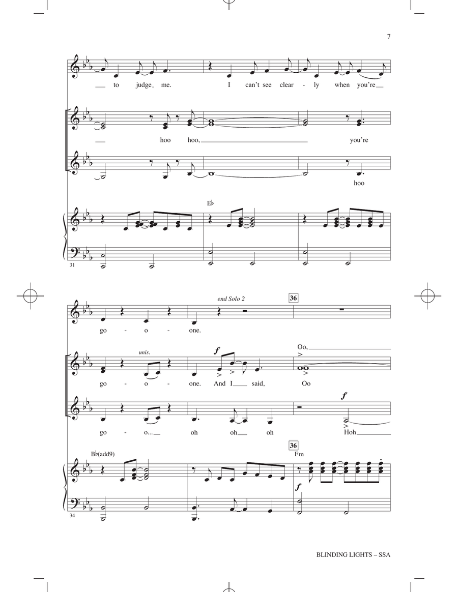 Blinding Lights (arr. Mark Brymer) SSA scores gallery preview page 6