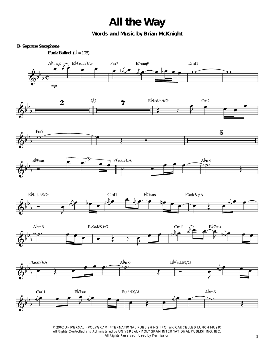 All The Way All The Way Soprano Saxophone scores gallery preview page 1