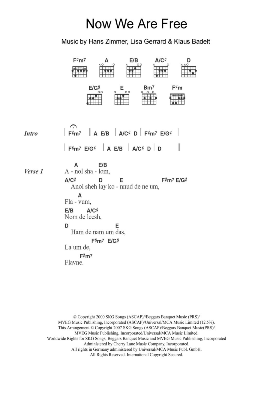 Now We Are Free (from Gladiator) Guitar scores gallery preview page 1