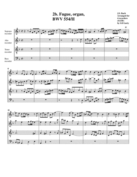 Prelude and fugue BWV 554 (arrangement for 4 recorders)