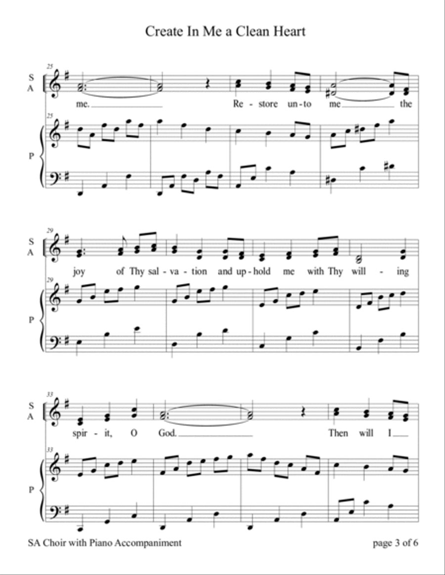 Create In Me a Clean Heart ~ Psalm 51 (for SA or 2-Part Choir with Piano accompaniment) SA scores gallery preview page 5