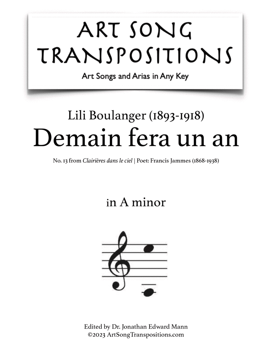 BOULANGER: Demain fera un an (transposed to A minor)