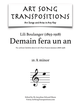 Book cover for BOULANGER: Demain fera un an (transposed to A minor)