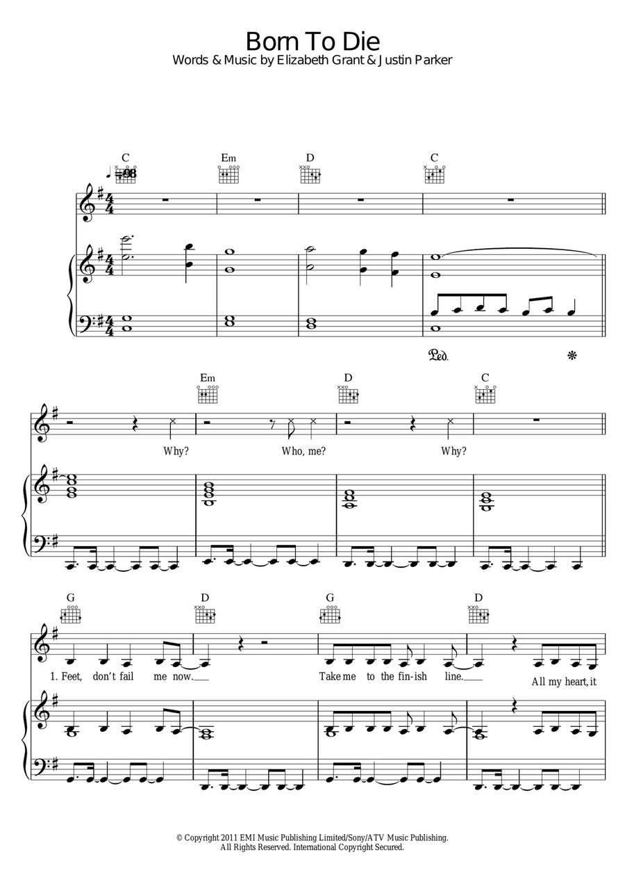 Born To Die Piano, Vocal scores gallery preview page 1
