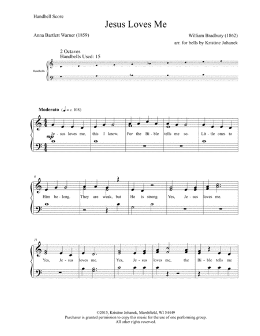 Amazing Grace plus Three (Jesus Loves Me, Peace Like a River, Kum Bah Yah) (2 Octaves. Reproducible) 4-Part scores gallery preview page 4