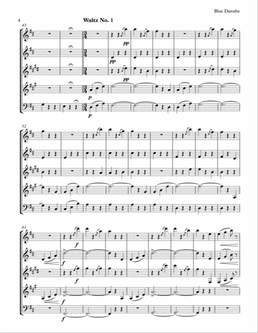 The Beautiful Blue Danube The Beautiful Blue Danube Woodwind Quintet scores gallery preview page 4