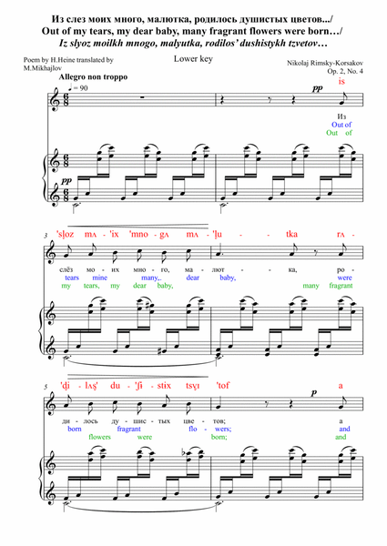 Rimsky-Korsakov "Echo" Op. 45 No 1 Lower key DICTION SCORE with IPA & translation