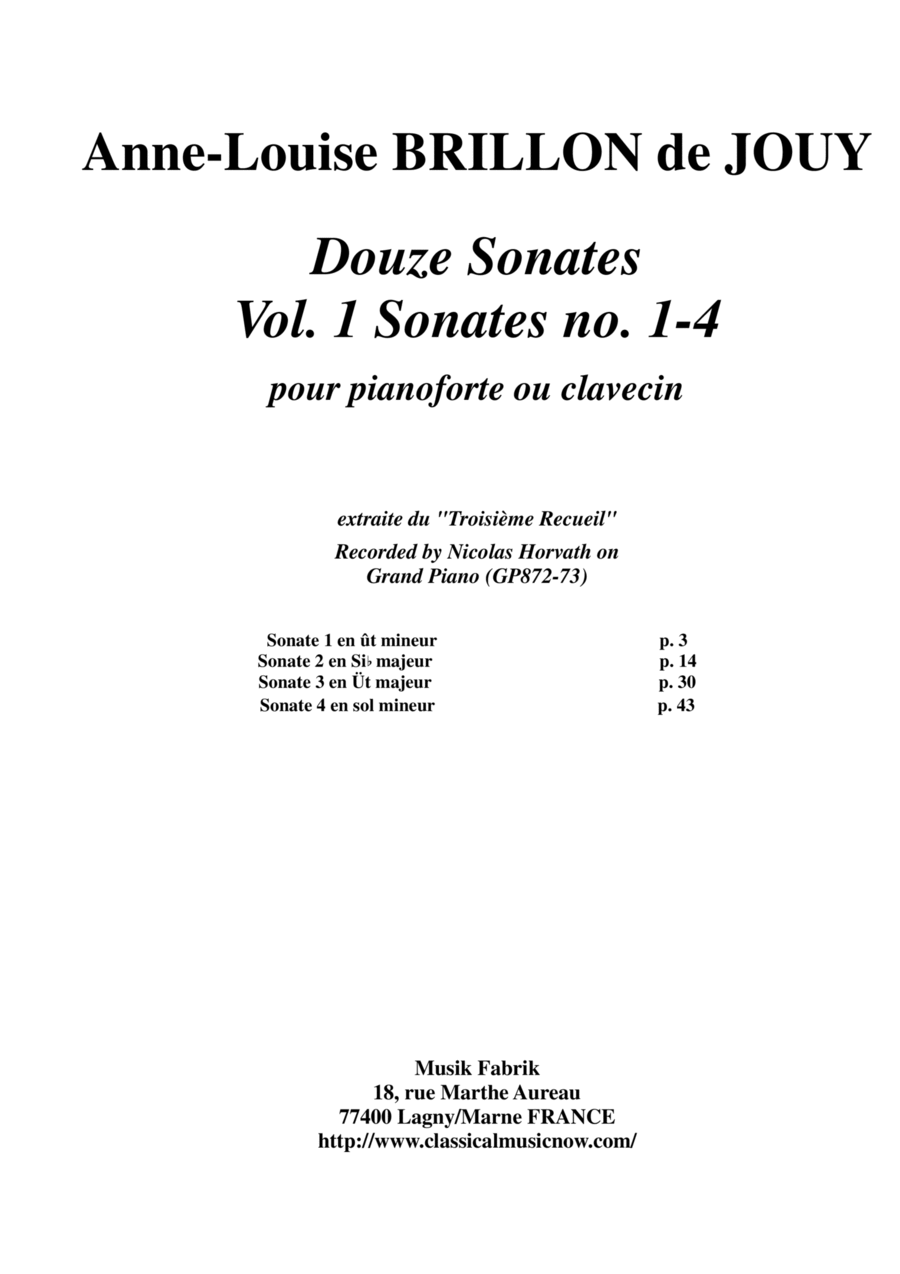Anne-Louise Brillon de Jouy: 12 Sonatas, Vol. 1: Sonatas 1-4 for piano or harpsichord Harpsichord scores gallery preview page 1