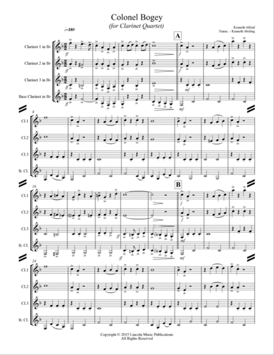 March - “Colonel Bogey” (for Clarinet Quartet) Clarinet Quartet scores gallery preview page 2
