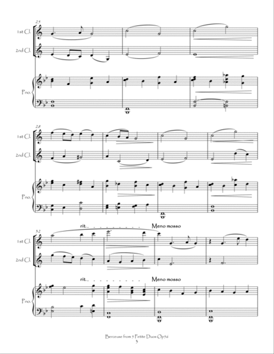 Berceuse from 5 Petite Duos Op56 for Clarinet Duet and Piano Clarinet Duet scores gallery preview page 3