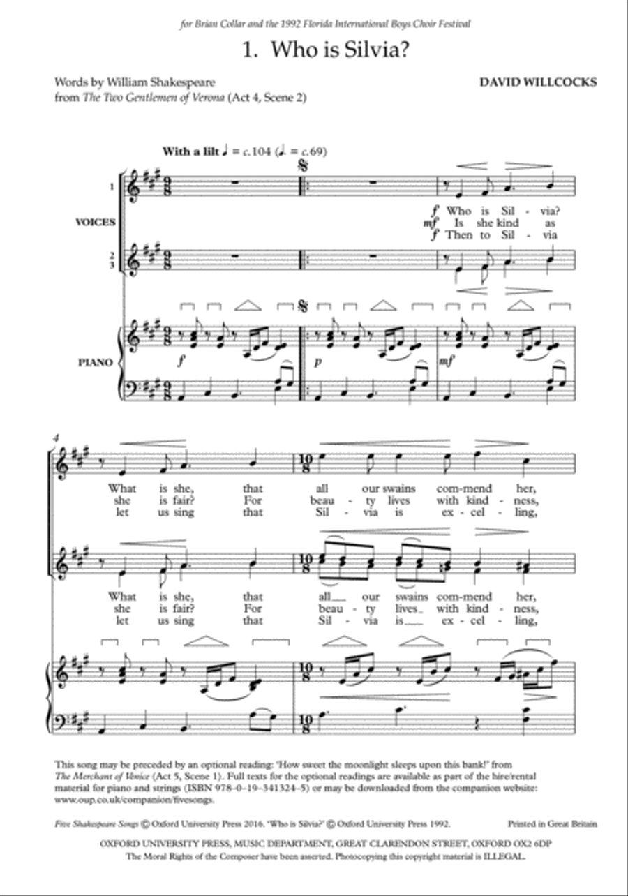 Five Shakespeare Songs 3-Part scores gallery preview page 2