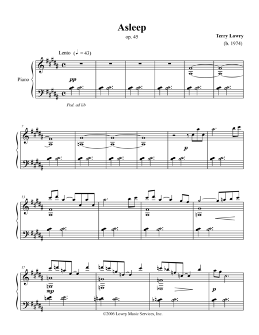 Asleep Piano Solo scores gallery preview page 1