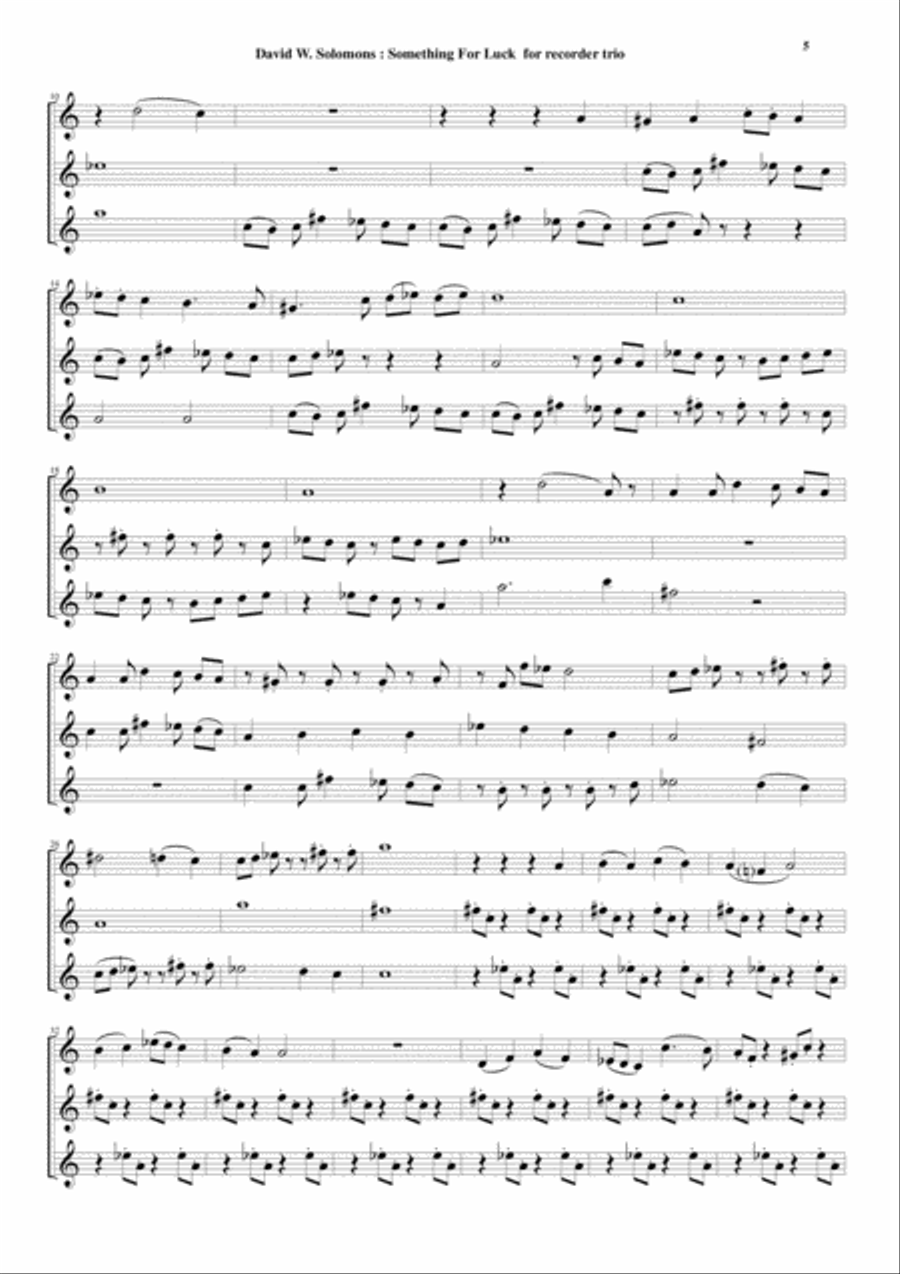 David Warin Solomons: Something for Luck for soprano recorder and two alto recorders Small Ensemble scores gallery preview page 5