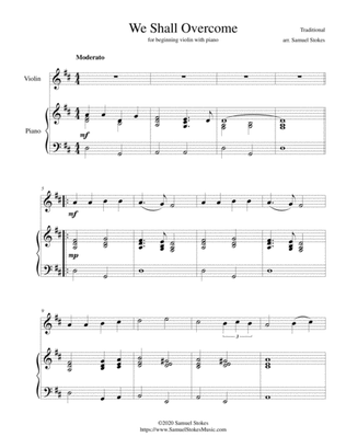 We Shall Overcome - for beginning violin with optional piano accompaniment