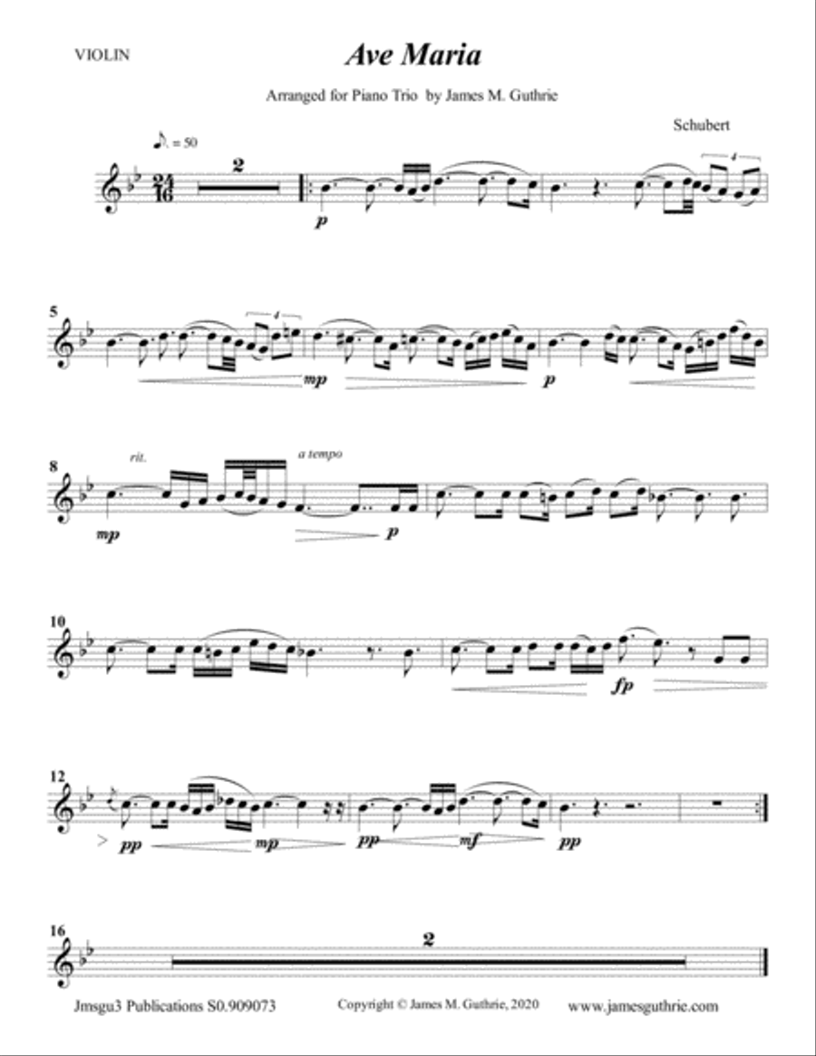 Schubert: Ave Maria for Piano Trio Piano Trio scores gallery preview page 5