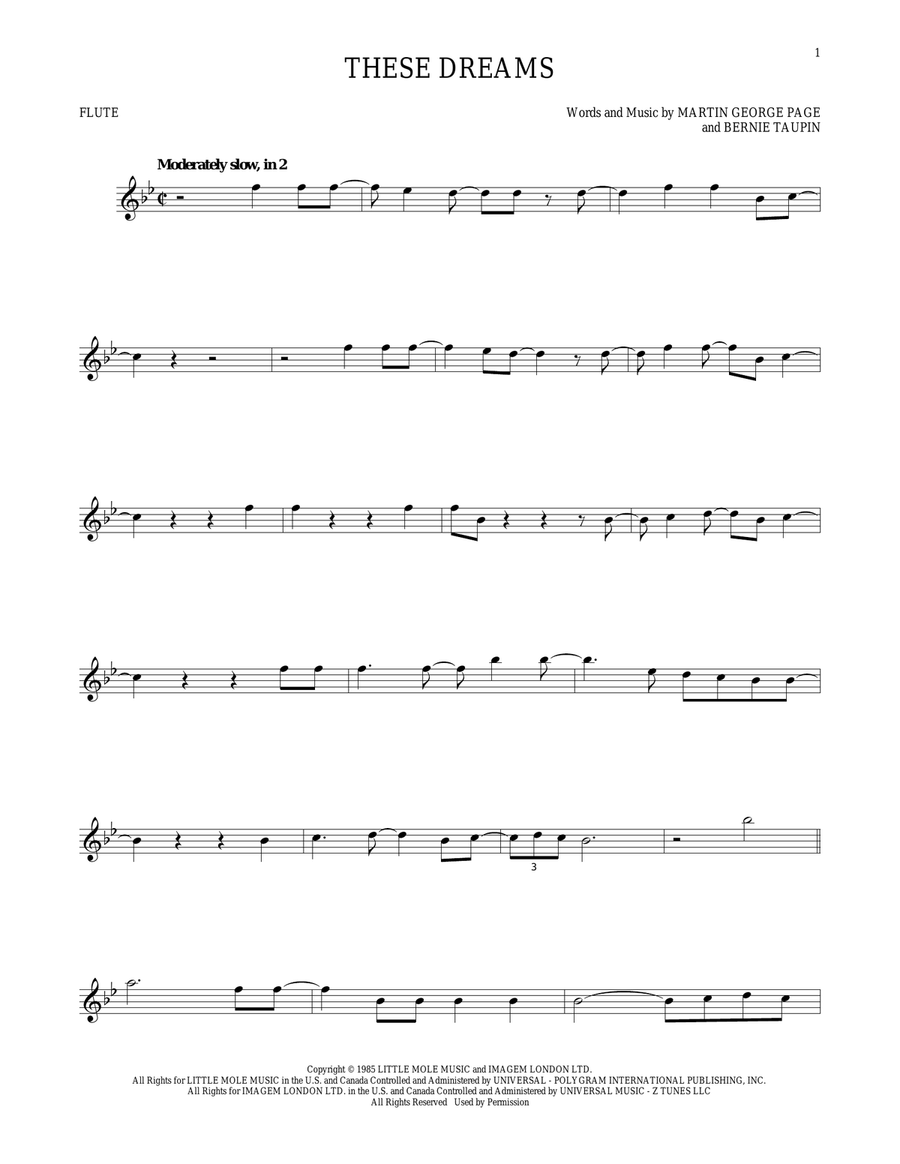 These Dreams These Dreams Flute Solo scores gallery preview page 1