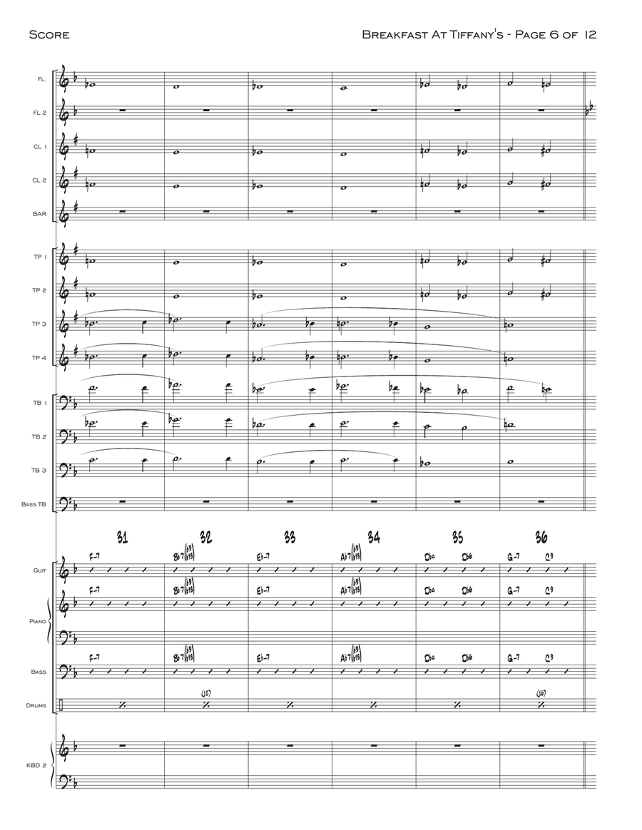 Breakfast At Tiffany's Theme from the Paramount Picture BREAKFAST AT TIFFANY'S Jazz Ensemble scores gallery preview page 6