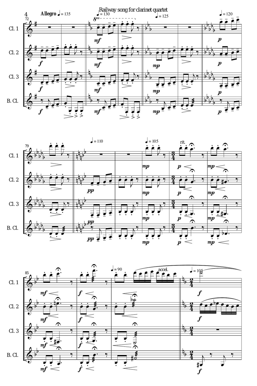Railway Song (Auf de schwäb'sche Eisebahne) for clarinet quartet Clarinet Quartet scores gallery preview page 4