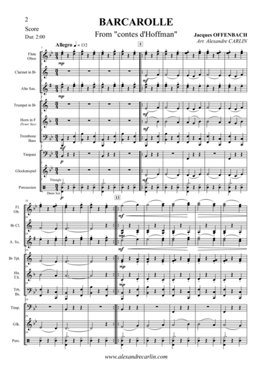 Barcarolle by Offenbach for beginning band - Score & Parts image number null