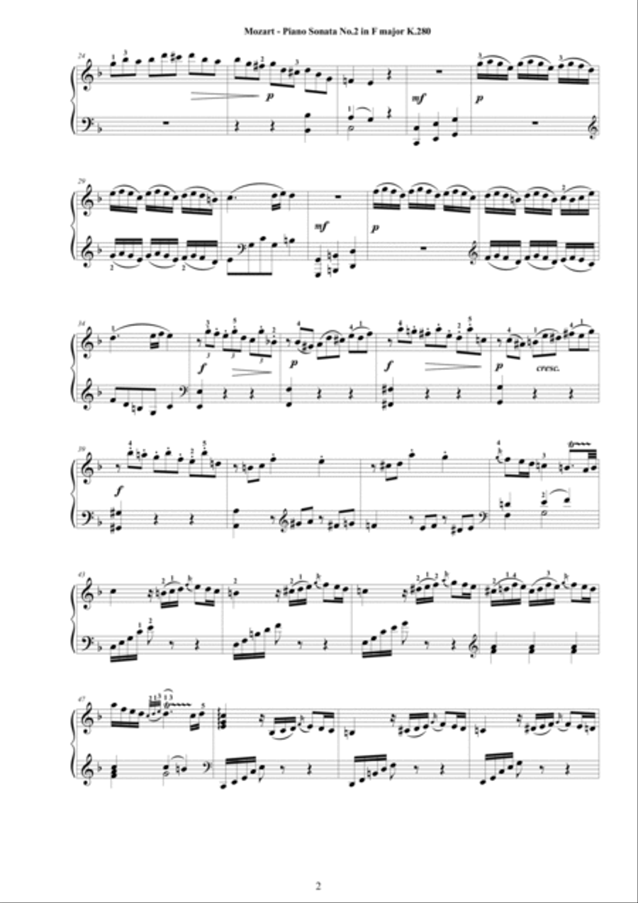 Mozart - Piano Sonata No.2 in F major K 280 - Complete score Piano Solo scores gallery preview page 2