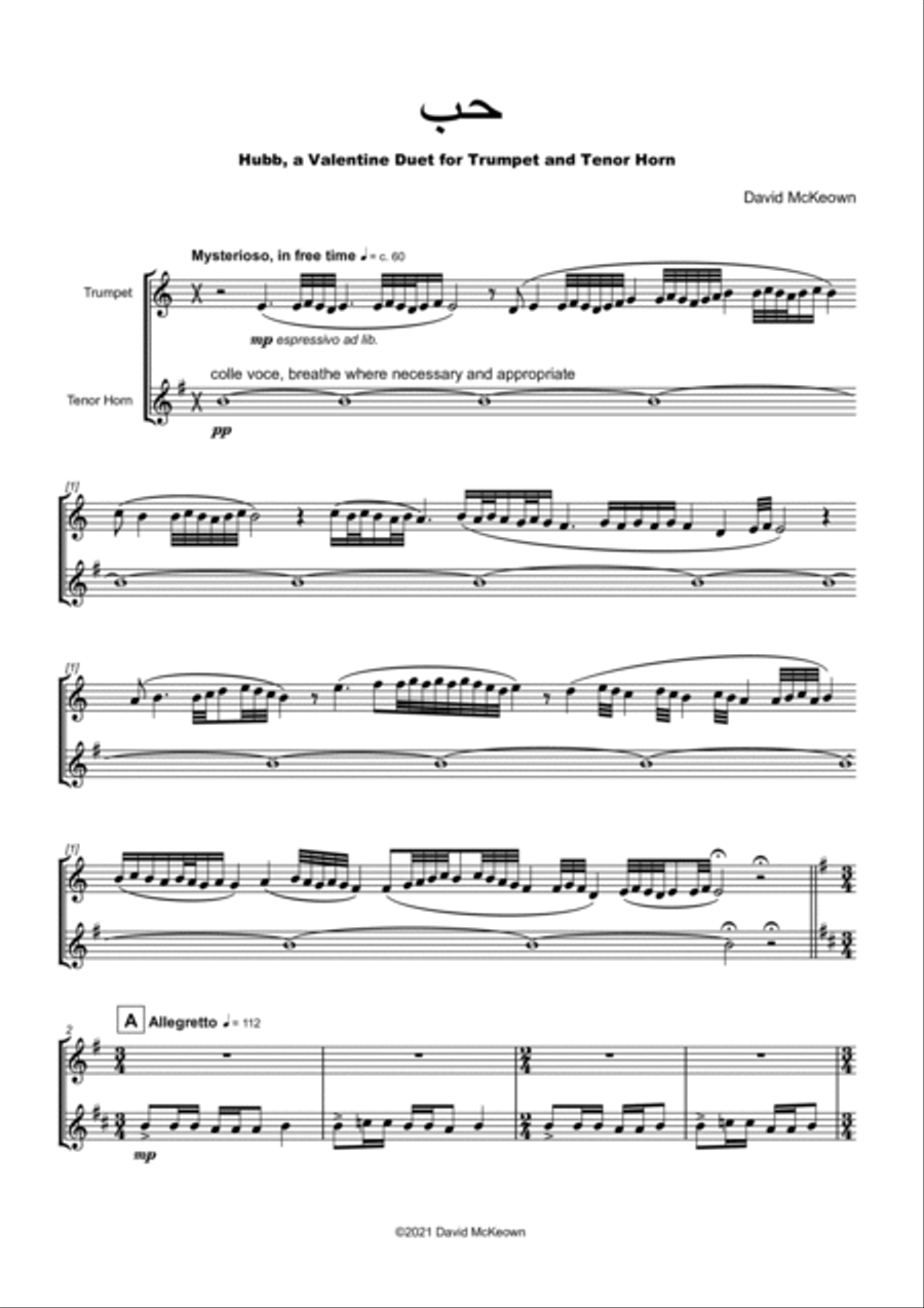 حب (Hubb, Arabic for Love), Trumpet and Tenor Horn Duet Brass Duet scores gallery preview page 2