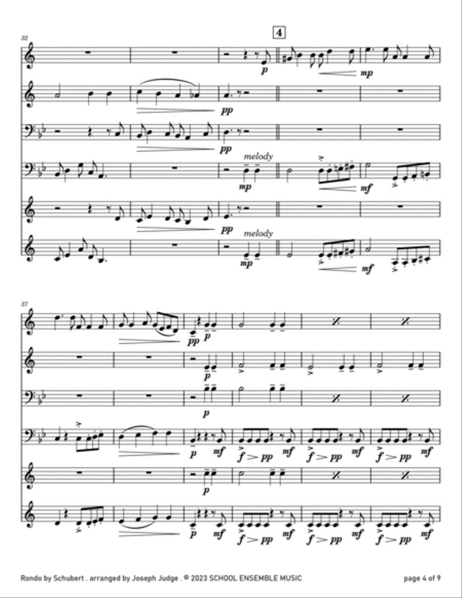 Rondo by Schubert for Brass Quartet in Schools Brass Quartet scores gallery preview page 4