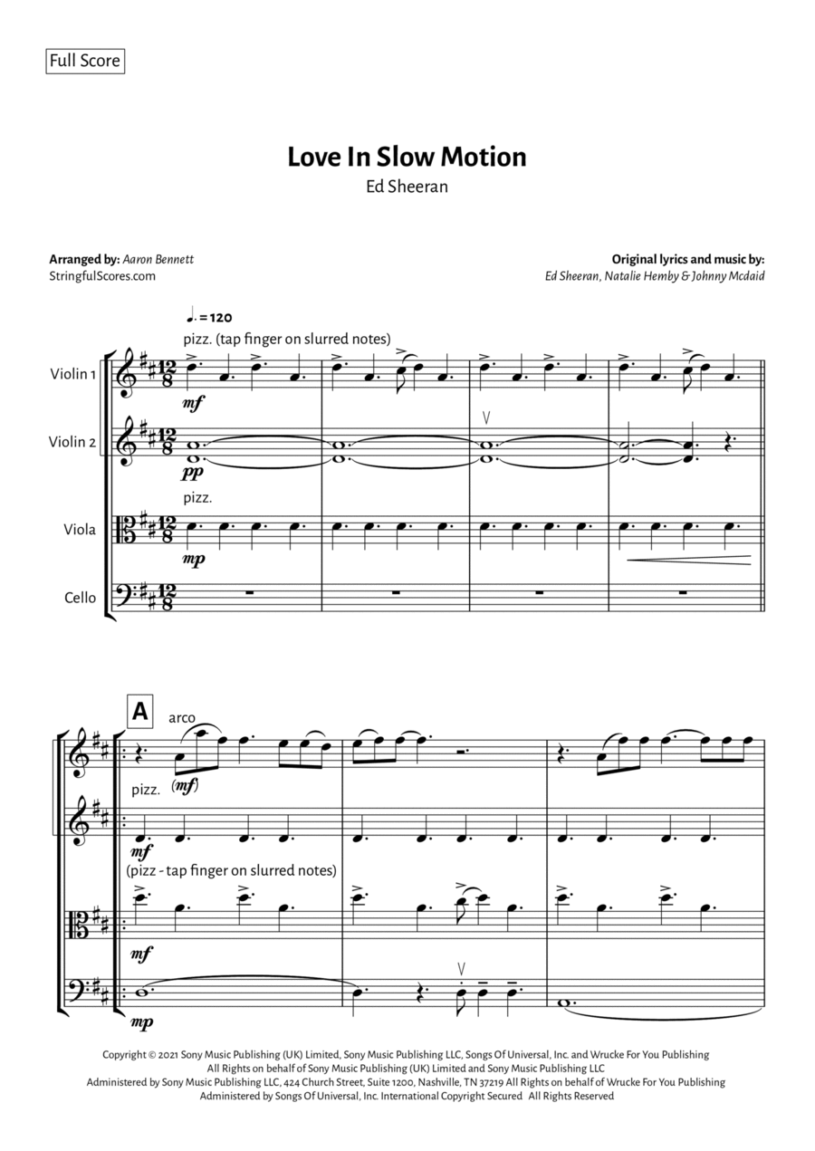 Love In Slow Motion String Quartet scores gallery preview page 1