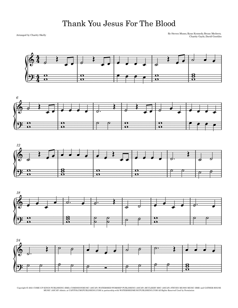 Thank You Jesus For The Blood Easy Piano scores gallery preview page 1