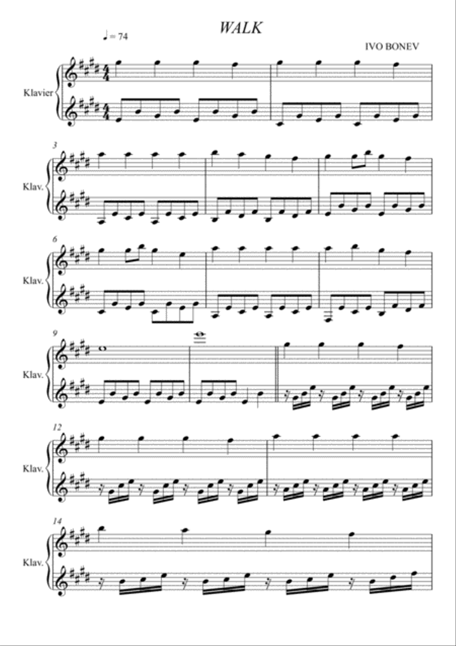 Walk Piano Solo scores gallery preview page 1