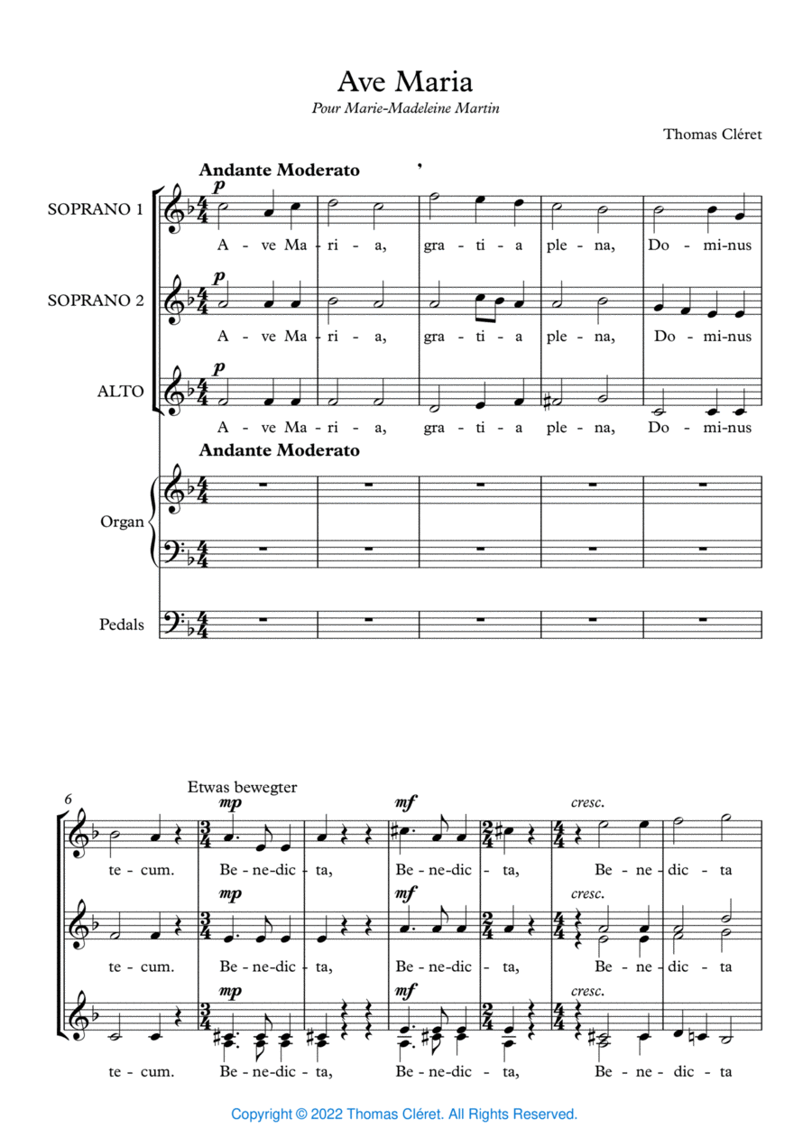 Ave Maria SSA scores gallery preview page 1