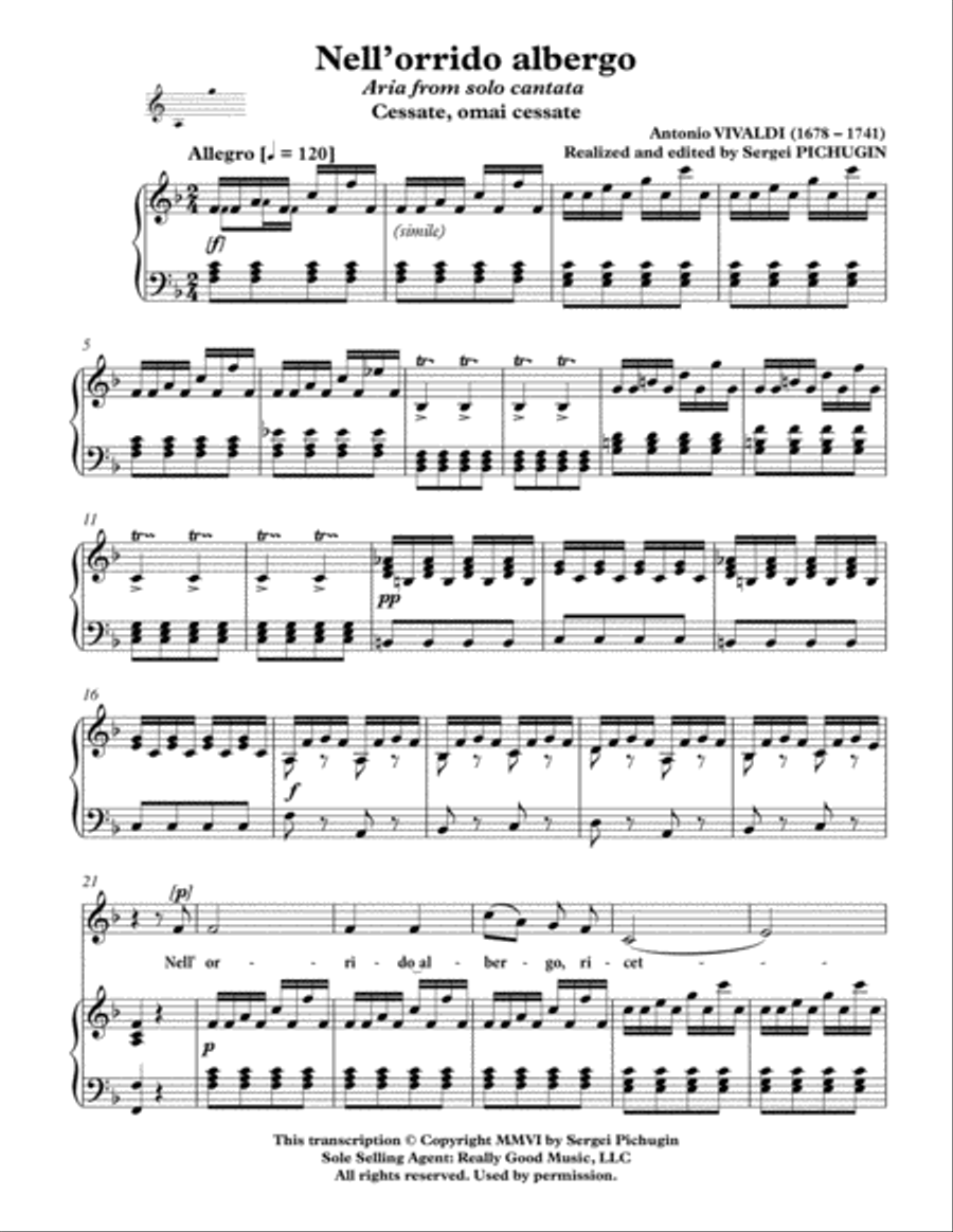 VIVALDI Antonio: Nell'orrido albergo, aria from the cantata 