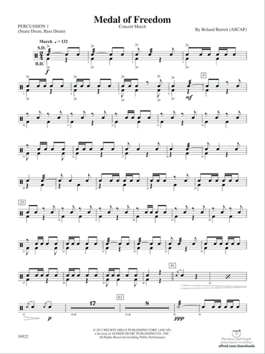Medal of Freedom: 1st Percussion Concert Band scores gallery preview page 1