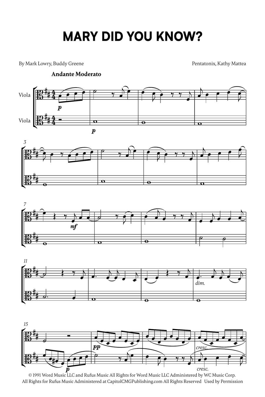 Mary, Did You Know? String Duet scores gallery preview page 1