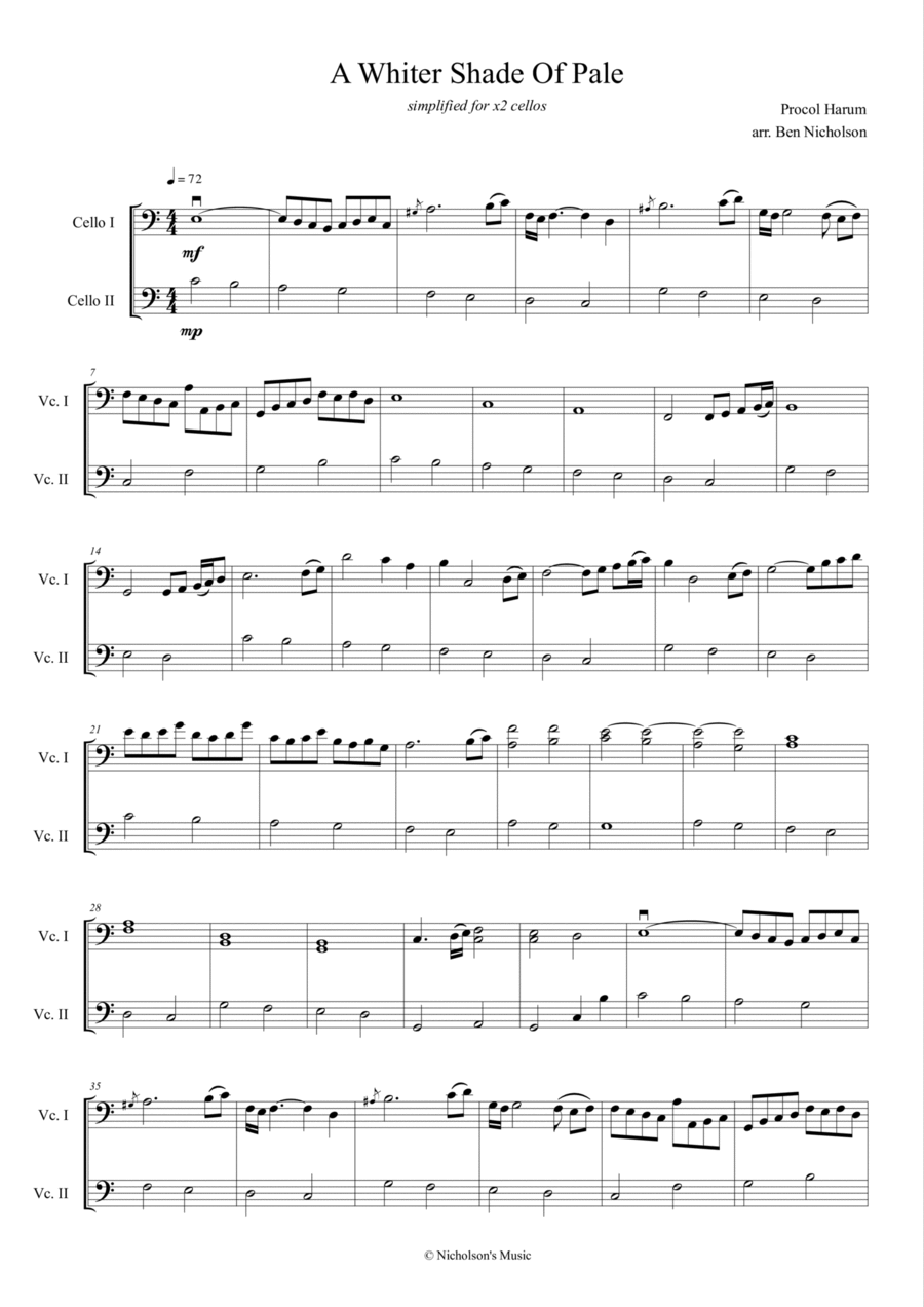 A Whiter Shade Of Pale String Duet scores gallery preview page 1
