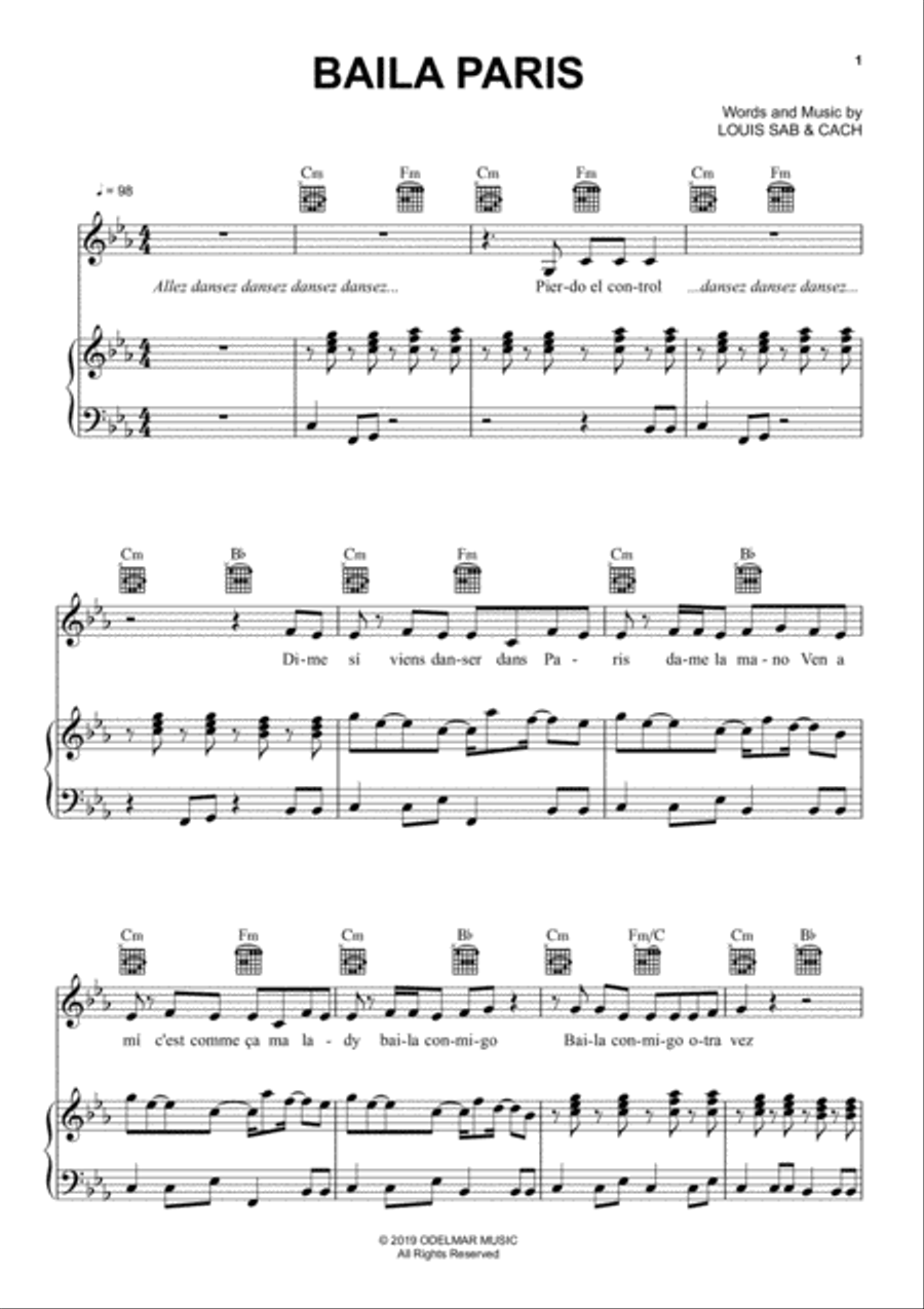 Baila Paris Baila Paris Piano, Vocal, Guitar scores gallery preview page 1