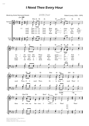 I Need Thee Every Hour - SATB Choir - W/Chords
