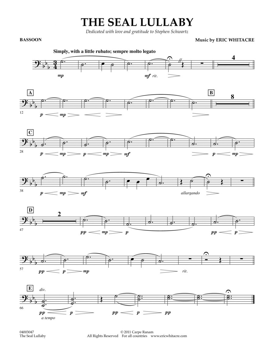 The Seal Lullaby - Bassoon Concert Band scores gallery preview page 1