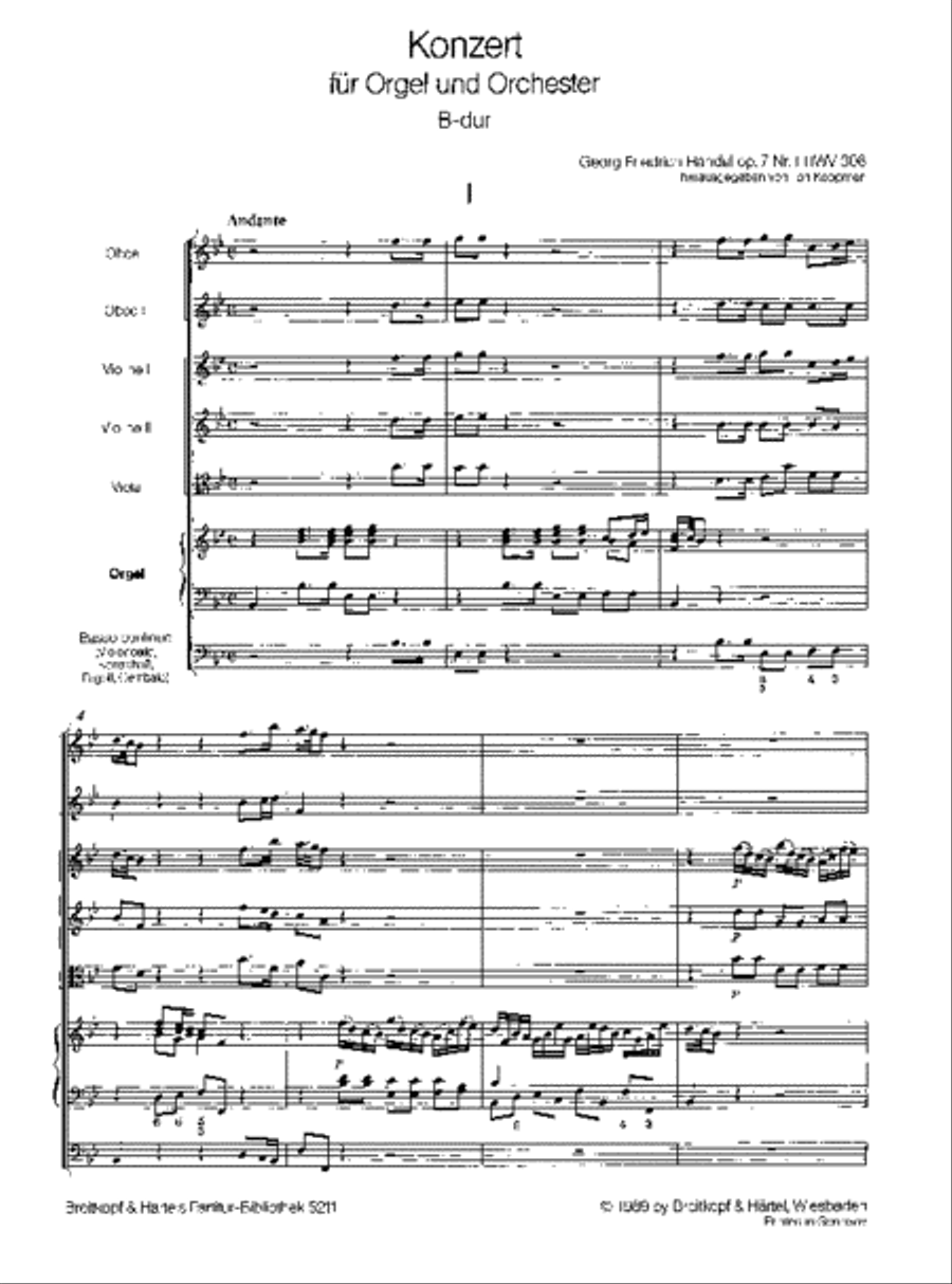 Organ Concerto (No. 7) in B flat major Op. 7/1 HWV 306 Orchestra scores gallery preview page 2