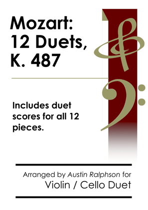 Book cover for COMPLETE Mozart 12 duets, K. 487 - violin and cello duet