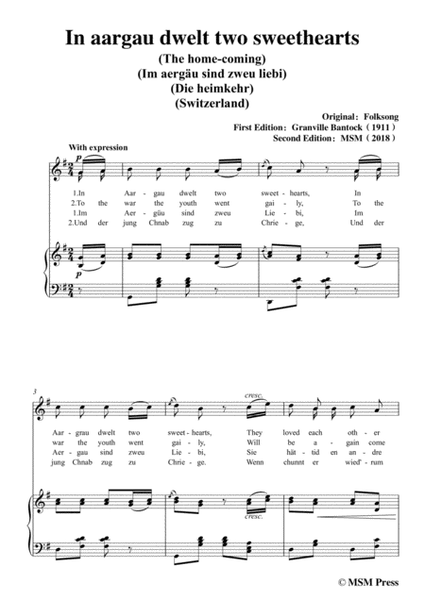 Bantock-Folksong,In aargau dwelt two sweethearts(Im Aergäu sind zwei Liebe),in G Major,for Voice and image number null