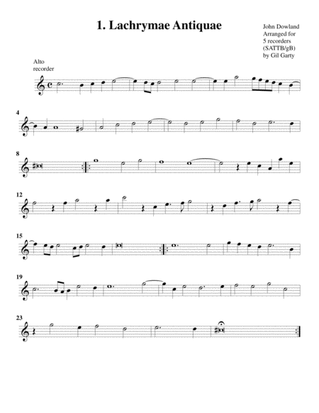 Lachrymae, or seven tears (complete) (arrangements for 5 recorders)