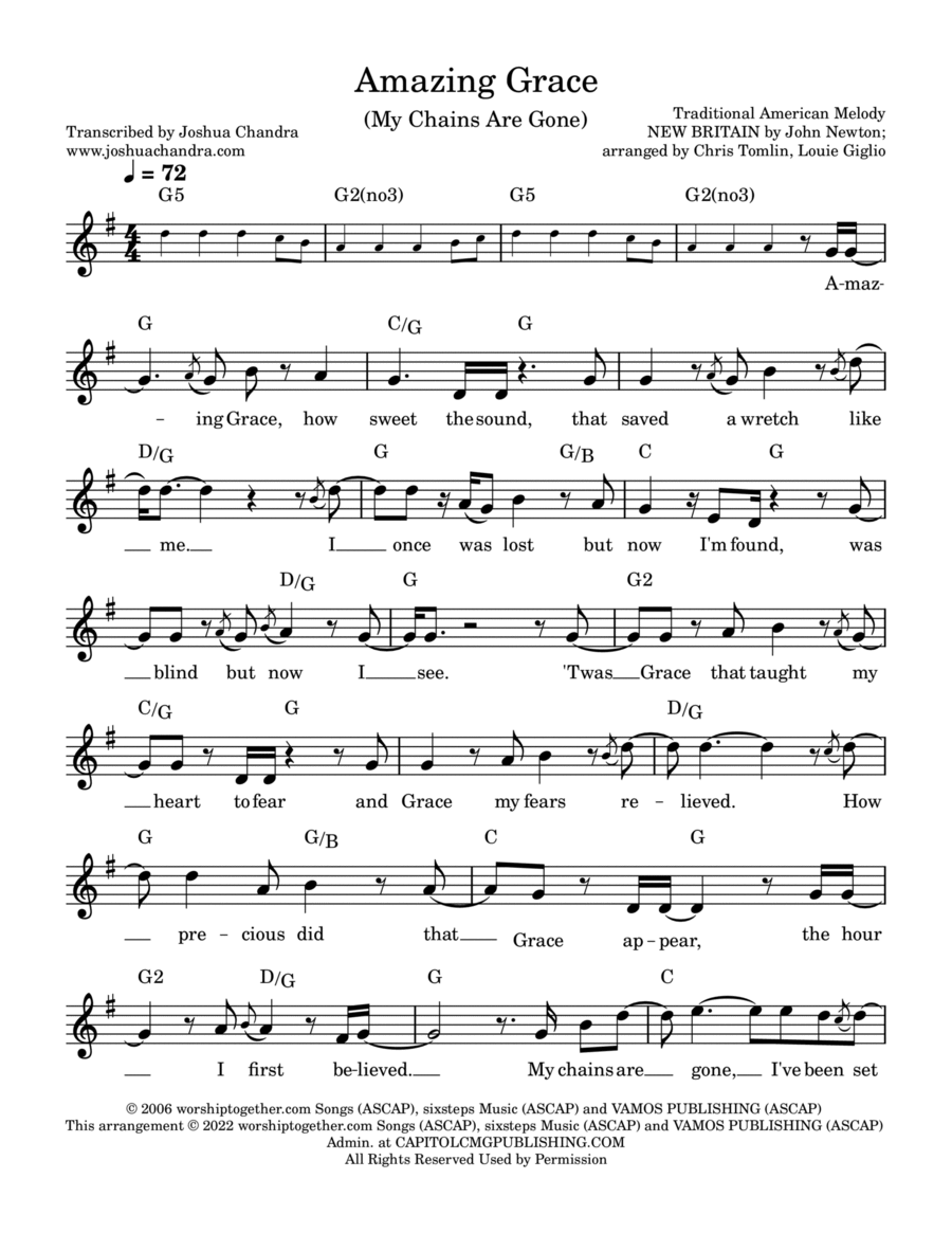 Amazing Grace (my Chains Are Gone) Amazing Grace (my Chains Are Gone) Piano Solo scores gallery preview page 1