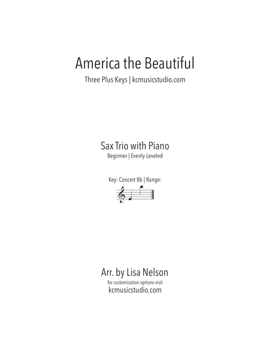 America the Beautiful Alto Sax Trio with Piano Accompaniment - Beginning Small Ensemble scores gallery preview page 1