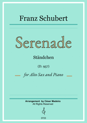 Book cover for Serenade (D.975) by Schubert - Alto Sax and Piano (Full Score and Parts)